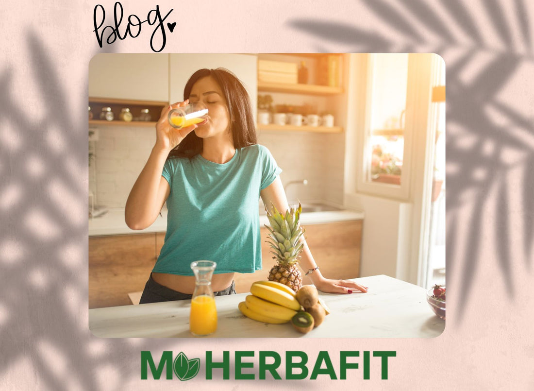 Blog MyHerbaFit Herbalife femme qui boit un verre de jus de fruits
