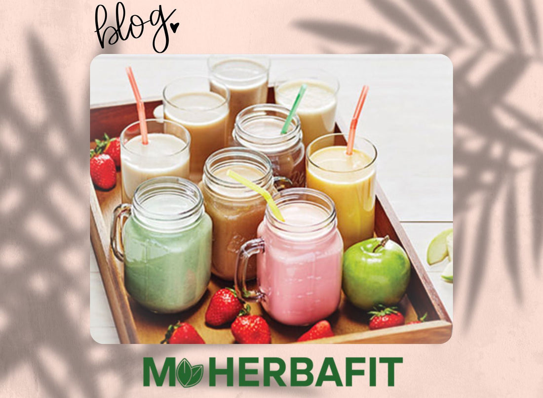 Heralife MyHerbaFit verres transparents avec les différents parfums de shake